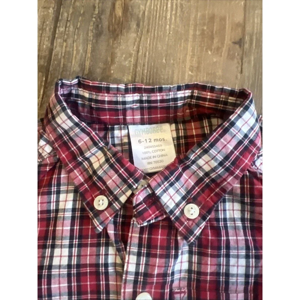 Gymboree Baby Boy 6-12 Months Red Plaid Button Down One Peice Romper With Snaps